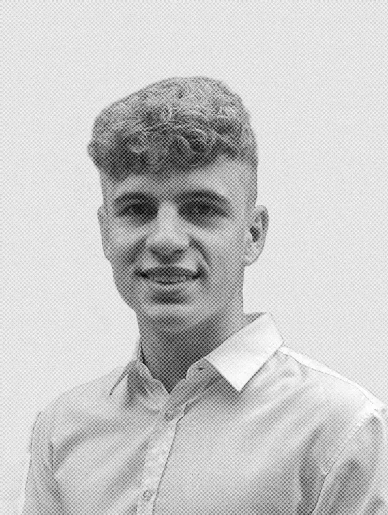 A black and white picture of Dominik