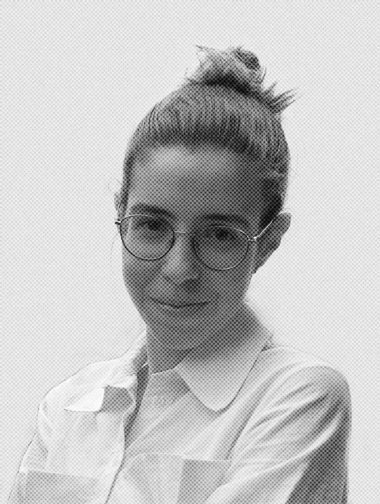 A black and white picture of Erika